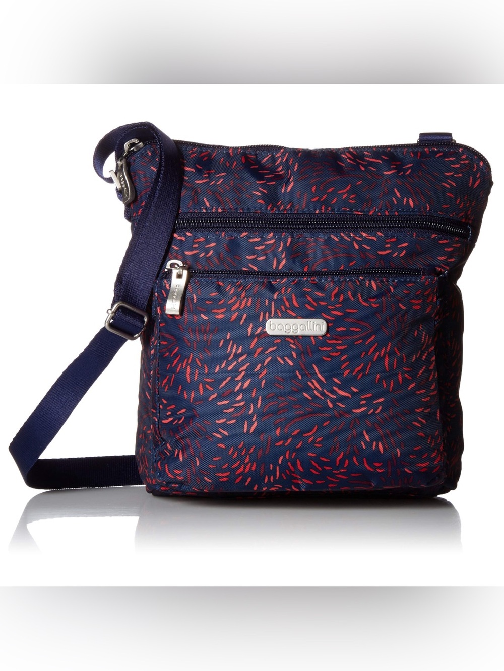 Baggallini Pocket Crossbody Midnight Blossom Fireworks Purse Bag Travel Boho 32"